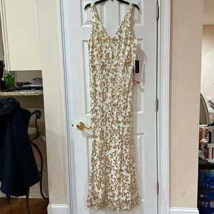 Brand new lace white gown with gold sequin